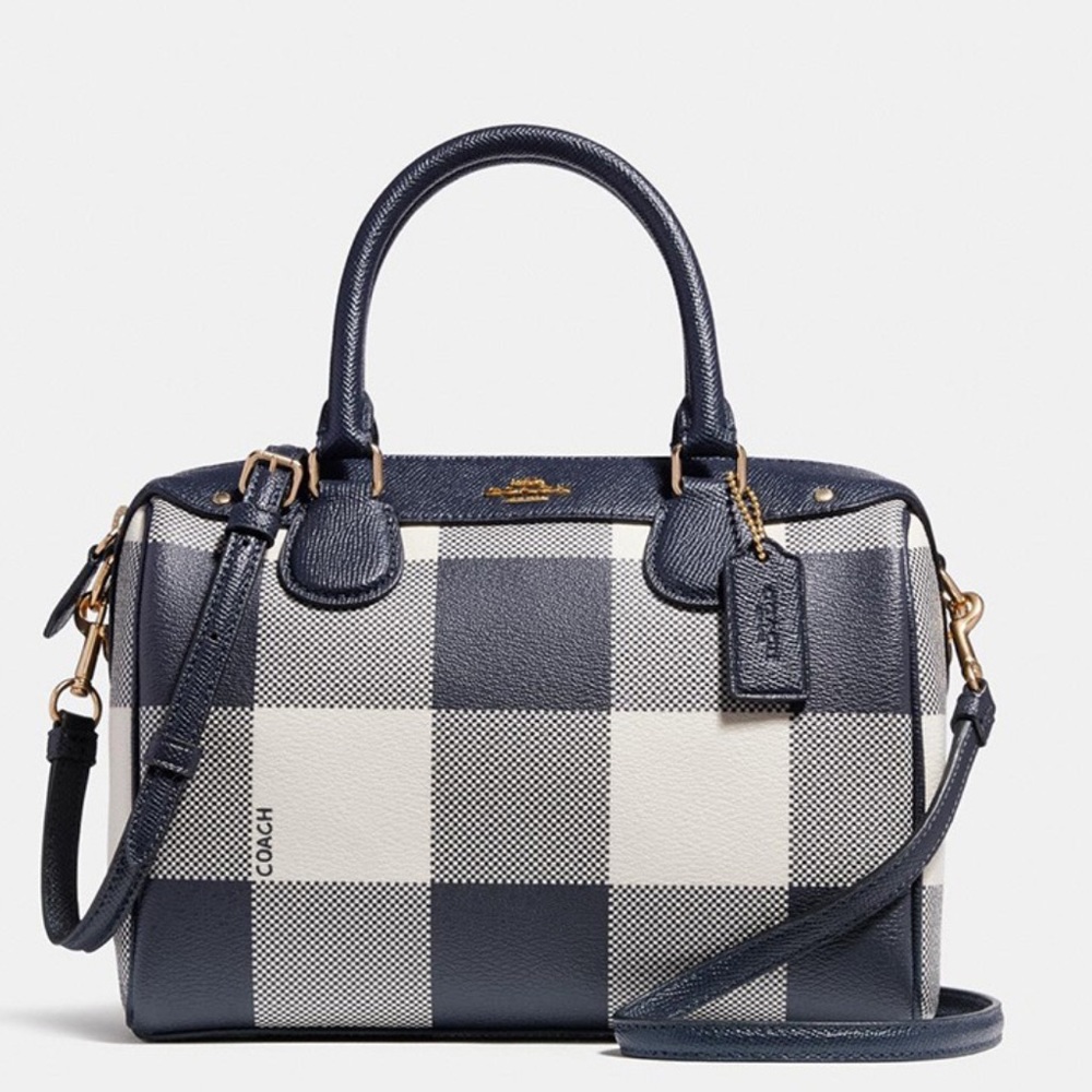 Coach Mini Bennett Boston Bag Navy Buffalo Plaid